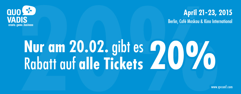 Nur am 20. Februar 2015 gibt es 20 Prozent Rabatt auf alle Quo Vadis Tickets mit dem Promo-Code: QuoVadis2015Sale