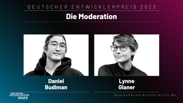 Daniel Budiman und Lynne Glaner moderieren den Deutschen Entwicklerpreis 2023